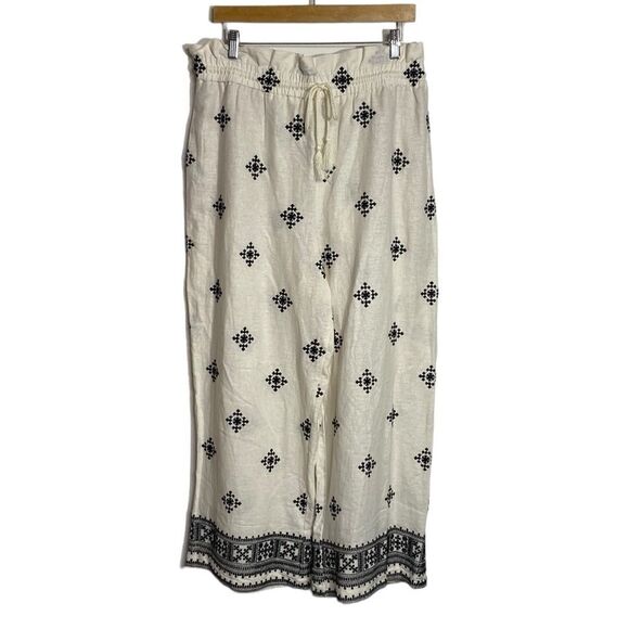 HOUSE OF HARLOW 1960 Embroidered Linen Blend palazzo Elastic Waist Pants - Picture 4 of 13